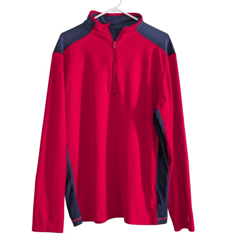 Brooks Brothers Performance Series Men XL Red Navy Quarter Zip Pullover Golf Top